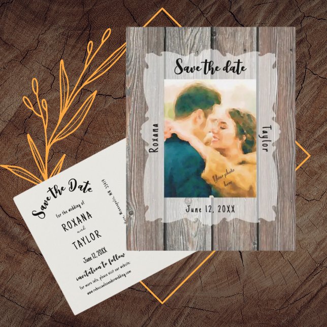 Carte Postale Rustic Wood Planks Wedding Photo Save Date  (Créateur téléchargé)
