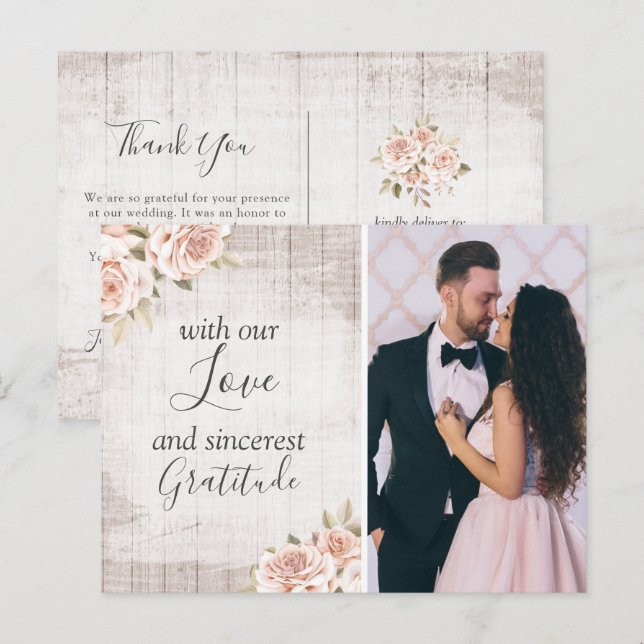 Carte Postale Rustic Wood & Roses Mariage Shabby Chic Photo de r (Devant / Derrière)