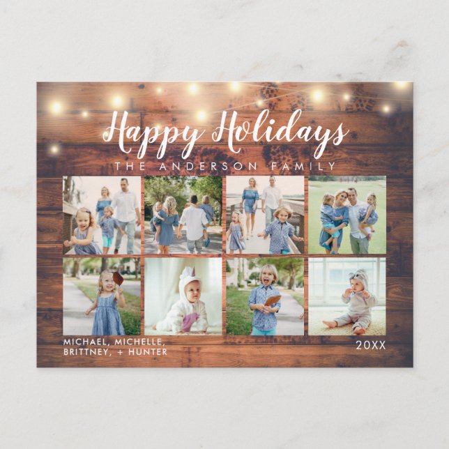 Carte Postale Rustic Wood String Lights Photo Holiday (Devant)