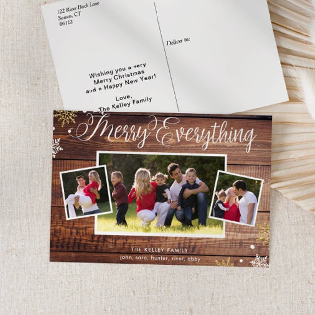 Carte postale Rustic Wood Three Photo Holiday (Créateur téléchargé)