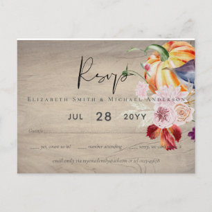 Carte Postale Rustique automne Citrouille Figs Fleurs Mariage