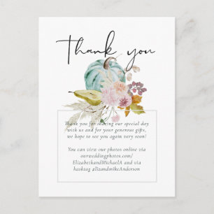 Carte Postale Rustique automne Citrouille Figs Fleurs Mariage