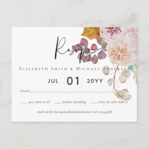 Carte Postale Rustique automne Citrouille Figs Fleurs Mariage