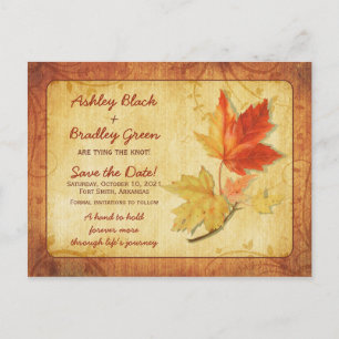 Carte Postale Rustique Automne Maple Feuilles mariage Enregistre