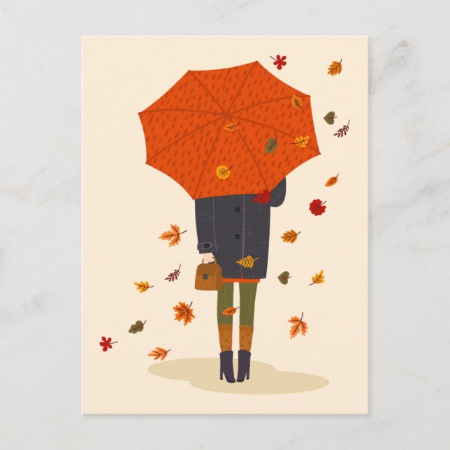 Carte Postale Rustique Autumn Umbrella Girl (Devant)