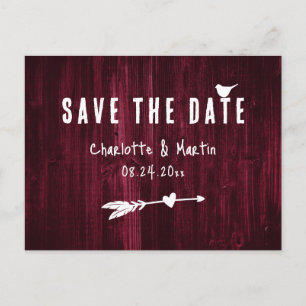 Carte Postale Rustique Boho Heart Bourgogne Mariage Enregistrer