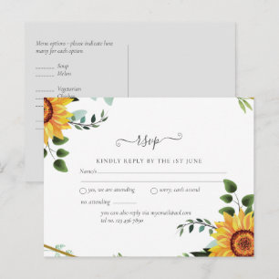 Carte Postale Rustique BOHO Tournesols Verdure Mariage RSVP
