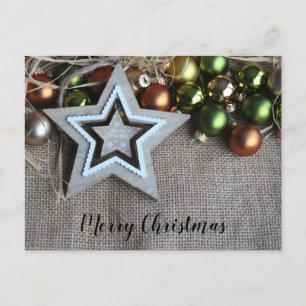 Carte Postale Rustique Burlap Star Gold Green Ornements de Noël