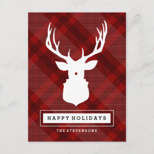 CARTE POSTALE RUSTIQUE DEER RED CHRISTMAS