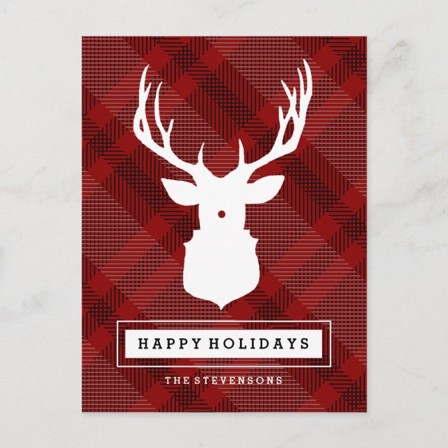 CARTE POSTALE RUSTIQUE DEER RED CHRISTMAS (Devant)