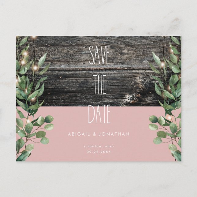 Carte Postale Rustique Dusty Rose Foliage Mariage Enregistrer la (Devant)