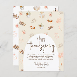 Carte Postale Rustique Elegant Automne Thanksgiving Salutation