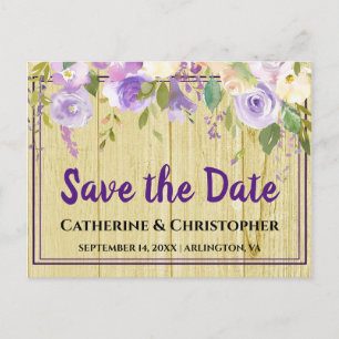 Carte Postale Rustique Enregistrer la date Purple Floral Faire-p