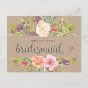 Carte postale Rustique Floral Bridesmaid Invitatio