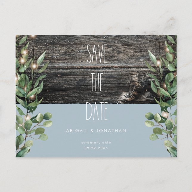 Carte Postale Rustique Icy Blue Foliage Mariage Enregistrer la d (Devant)