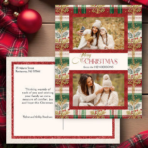 Carte Postale Rustique Joyeux Noël Botanique Plaid 2 Photo