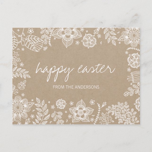 Carte postale Rustique Kraft Floral Happy Pâques (Devant)