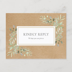 Carte Postale Rustique Kraft Green Wedding RSVP Invitation