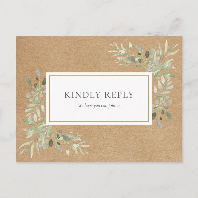 Carte Postale Rustique Kraft Green Wedding RSVP Invitation (Devant)