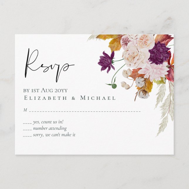 Carte Postale Rustique Maroon Ginger Blush Wedding RSVP (Devant)
