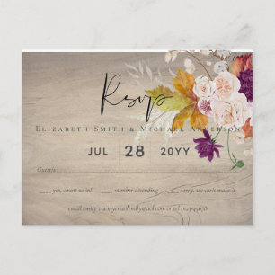 Carte Postale Rustique Maroon Ginger Blush Wedding RSVP