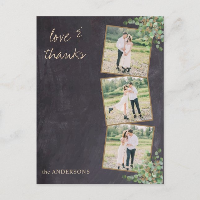 Carte Postale Rustique moderne Chalkboard Photo Mariage Merci (Devant)