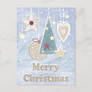 Carte Postale Rustique Pastel Couleur Noël Arbre étoile et Coeur