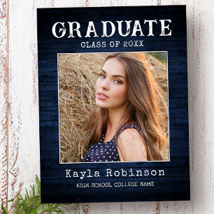 Carte Postale Rustique Pays Bleu Bois Planche Photo Graduation