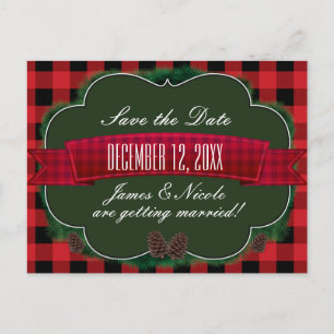 Carte postale rustique Red Plaid & Pinecones