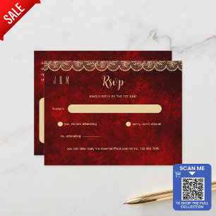 Carte Postale Rustique Rouge Or Lace Mariage RSVP Pour Correspon