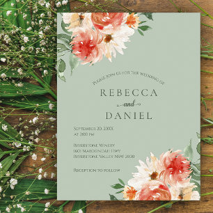 Carte Postale Rustique Sage Green et Orange Floral Boho Mariage