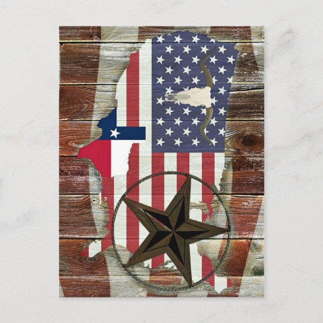 Carte Postale Rustique Texas Lone Star Texas Long Horn (Devant)