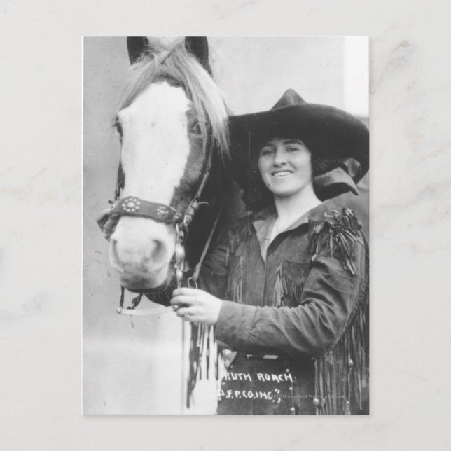 Carte Postale Ruth Roach et son cheval. (Devant)