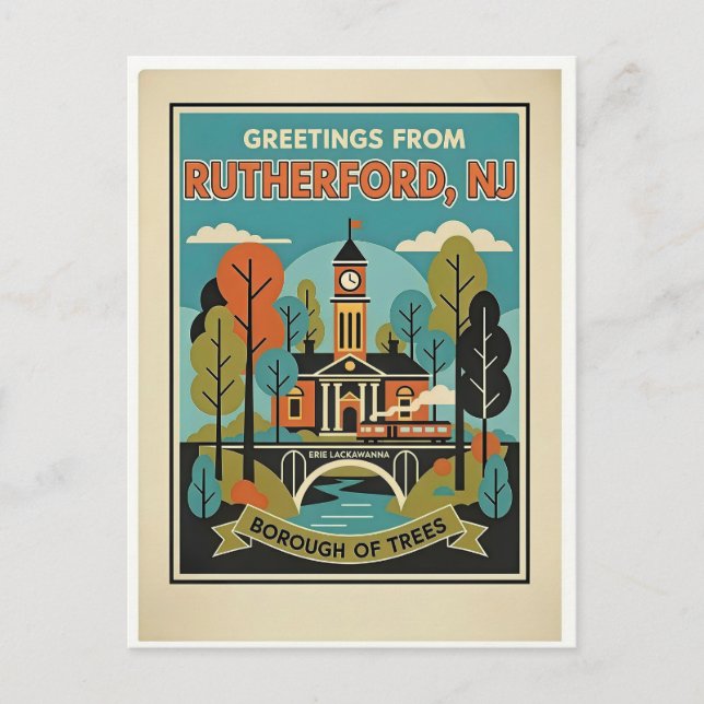 Carte Postale Rutherford NJ Borough of Trees Retro  (Devant)