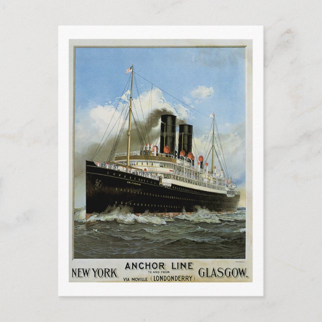 Carte Postale S.S. Caledonia - New York à et de Glasgow (Devant)