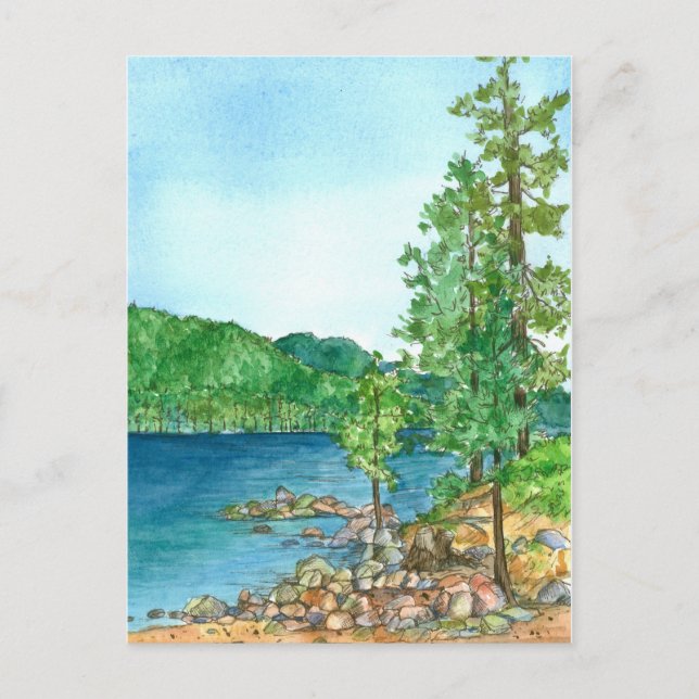 Carte Postale Sable Habor Lake Tahoe Aquarelle Peinture (Devant)