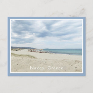 CARTE POSTALE SABLE, MER ET CIEL/NAXOS, GRÈCE/PLAGE PALAPAS
