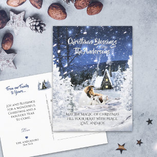 Carte Postale Sable Rough Collie & Lamb, Magic White Christmas -