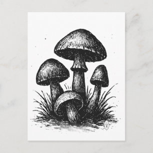 Carte Postale Sac à main à motif de champignons dessinés à l'enc