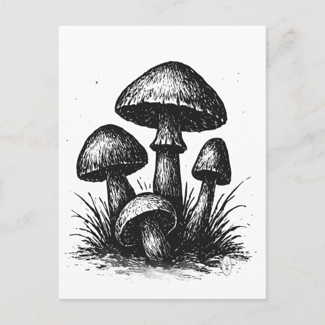 Carte Postale Sac à main à motif de champignons dessinés à l'enc (Devant)