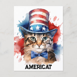 Carte Postale Sac à main chat américain patriotique, 4 juillet 