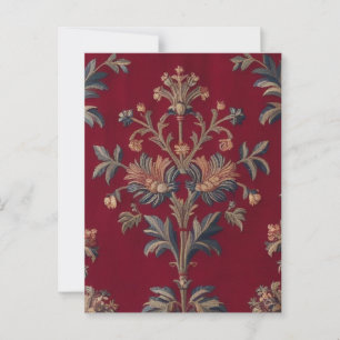 Carte Postale Sac broderie medievale fleurie en rouge bordeaux