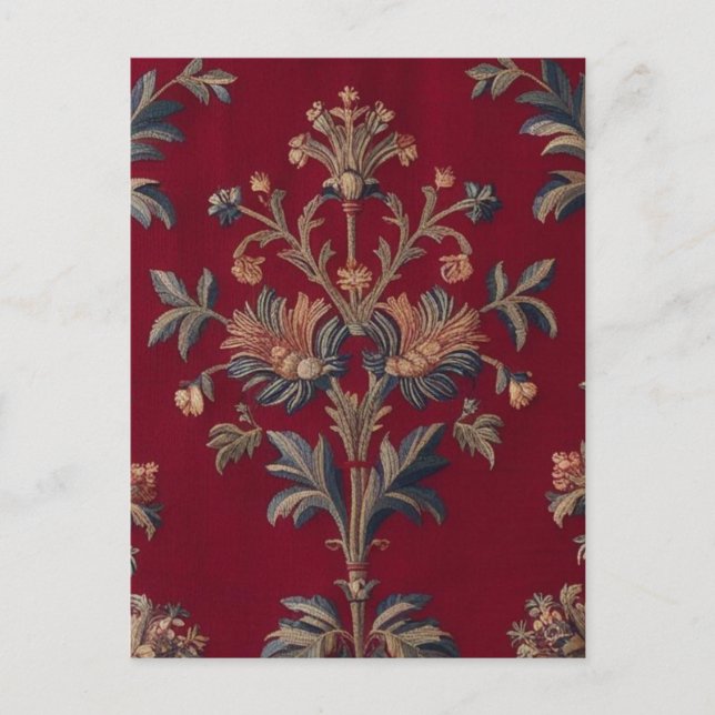 Carte Postale Sac broderie medievale fleurie en rouge bordeaux (Devant)