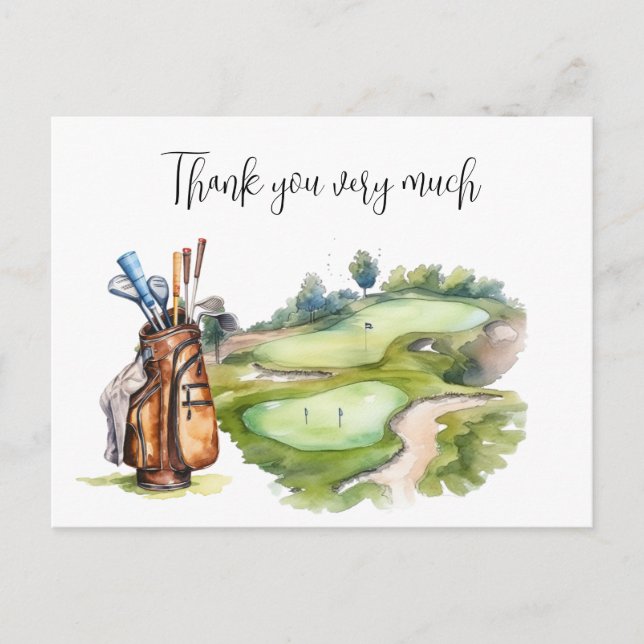 Carte Postale Sac de golf dans l'aquarelle de terrain de golf po (Devant)