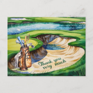 Carte Postale Sac de golf sur terrain de golf aquarelle pour gol