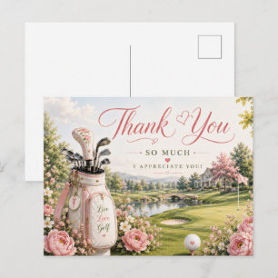Carte Postale Sac de golf sur terrain de golf avec des fleurs 
