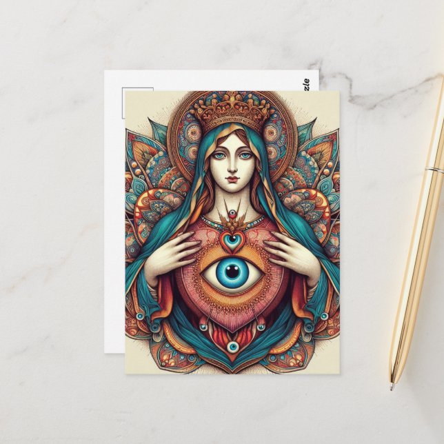 Carte Postale Sacred Heart Of Mary Protection From Evil (Devant/Arrière en situation)