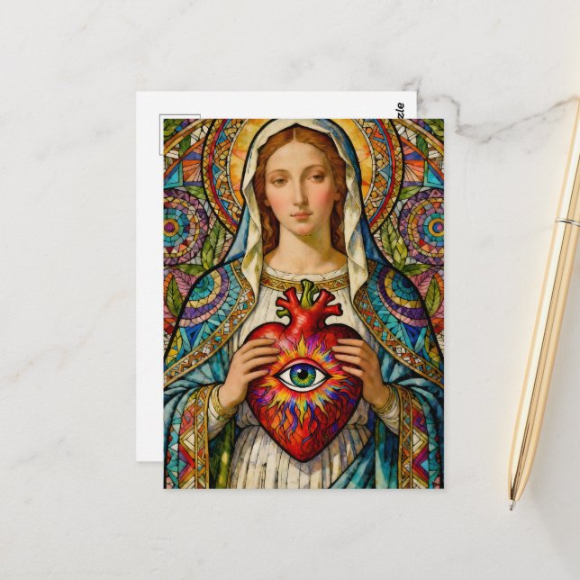 Carte Postale Sacred Heart Of Mary Protection From Evil (Devant/Arrière en situation)