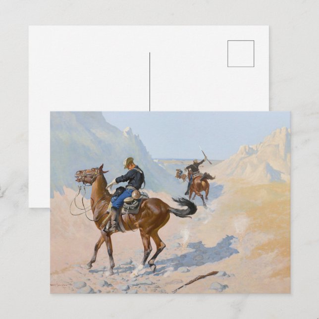 Carte Postale Sacrifice Militaire de Frederic Remington (L'Embus (Devant / Derrière)