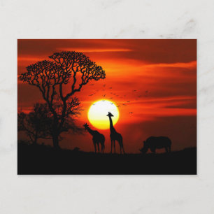 Carte Postale Safari Africain Sunset Animal Silhouettes